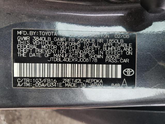 JTDBL40EX9J008178 - 2009 TOYOTA COROLLA LE BASE GRAY photo 12