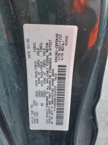 4TASM92N8YZ624335 - 2000 TOYOTA TACOMA XTRACAB PRERUNNER მწვანე ფოტო 13