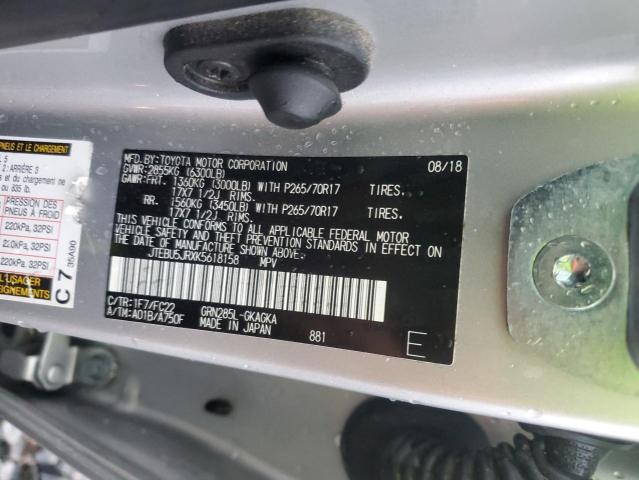 JTEBU5JRXK5618158 - 2019 TOYOTA 4RUNNER SR5/SR5 PREMIUM Srebrny zdjęcie 14