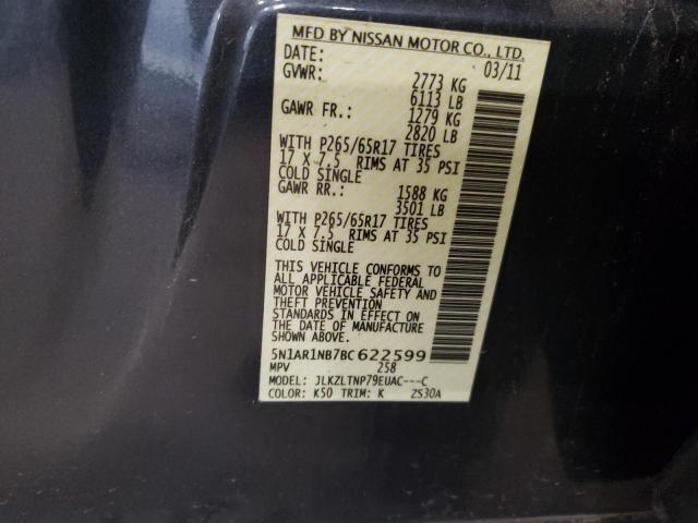 5N1AR1NB7BC622599 - 2011 NISSAN PATHFINDER S GRAY photo 13