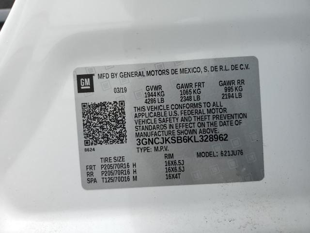 3GNCJKSB6KL328962 - 2019 CHEVROLET TRAX LS WHITE photo 13