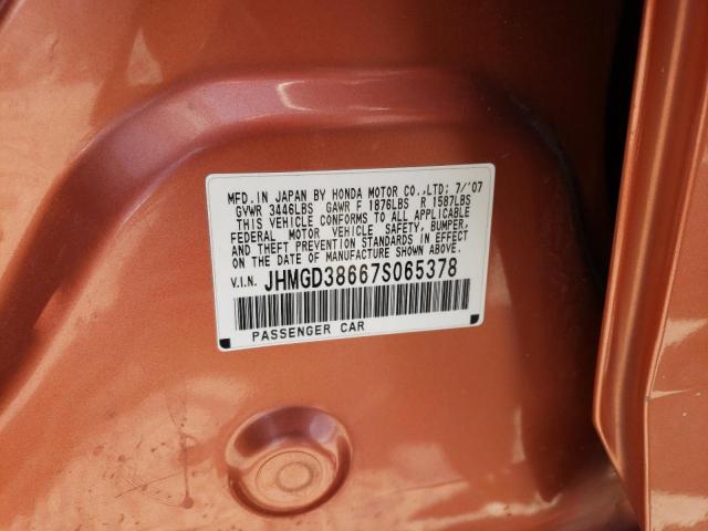 JHMGD38667S065378 - 2007 HONDA FIT S ნარინჯისფერი ფოტო 13