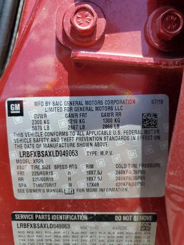 LRBFXBSAXLD049063 - 2020 BUICK ENVISION PREFERRED RED photo 13