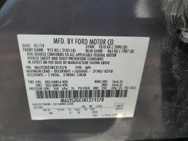 MAJ3S2GE5KC274578 - 2019 FORD ECOSPORT SE ნაცრისფერი ფოტო 13