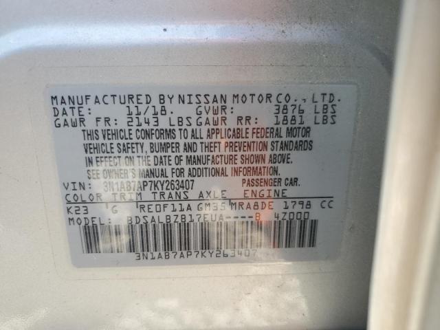 3N1AB7AP7KY263407 - 2019 NISSAN SENTRA S SILVER photo 13