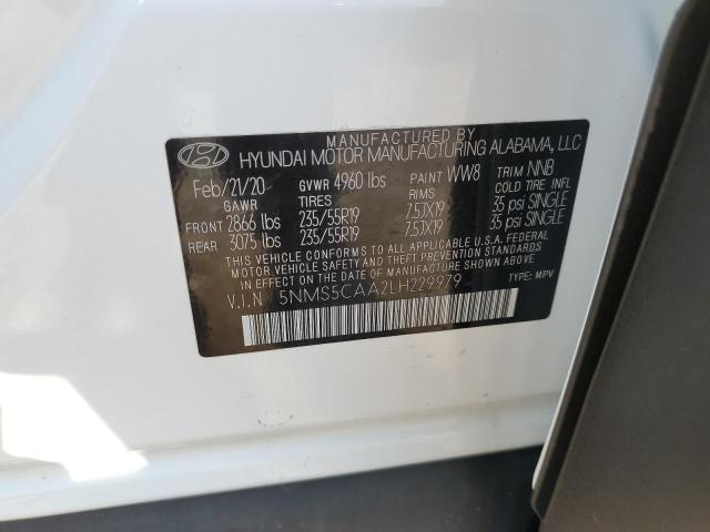 5NMS5CAA2LH229979 - 2020 HYUNDAI SANTA FE LIMITED WHITE photo 10