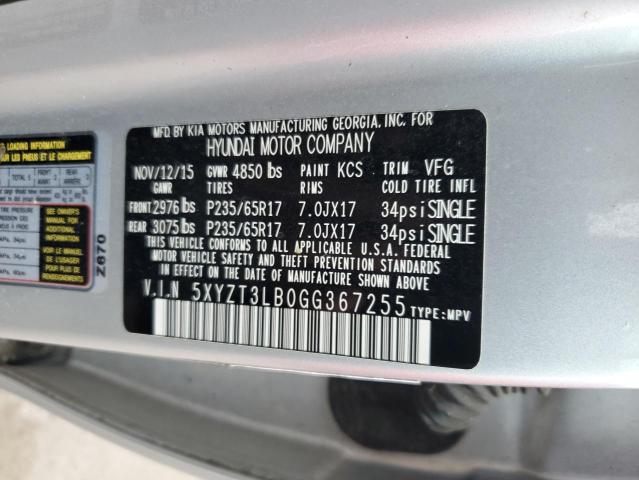 5XYZT3LB0GG367255 - 2016 HYUNDAI SANTA FE S SILVER photo 12