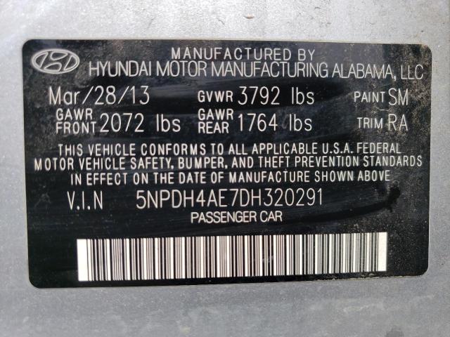 5NPDH4AE7DH320291 - 2013 HYUNDAI ELANTRA GLS SILVER photo 13