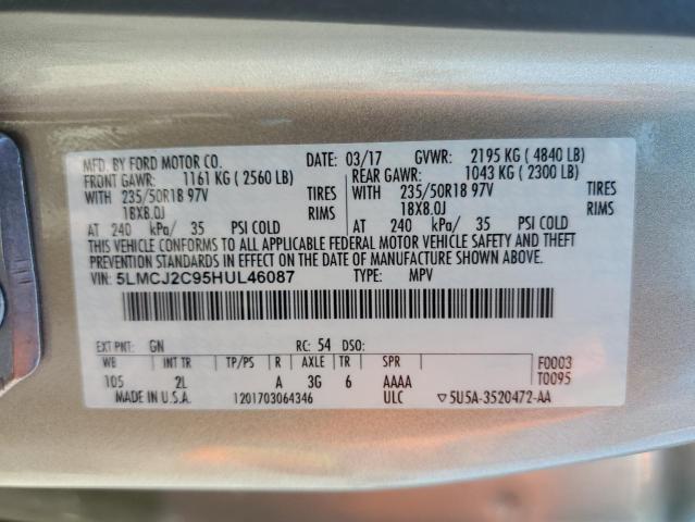 5LMCJ2C95HUL46087 - 2017 LINCOLN MKC SELECT 米色 照片 12