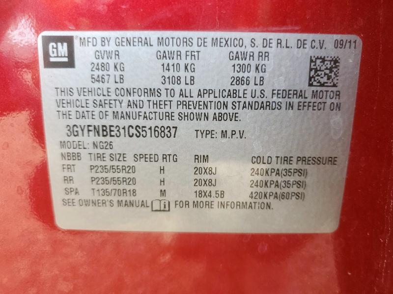 3GYFNBE31CS516837 - 2012 CADILLAC SRX PERFORMANCE COLLECTION Rouge photo 12