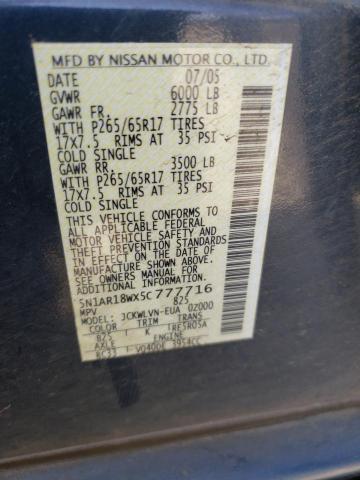5N1AR18WX5C777716 - 2005 NISSAN PATHFINDER LE CHARCOAL photo 13