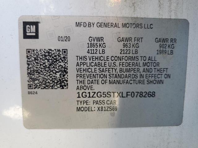 1G1ZG5STXLF078268 - 2020 CHEVROLET MALIBU RS 白色 照片 12