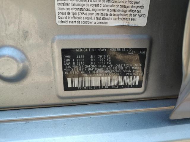 4S3BMBA64A3230667 - 2010 SUBARU LEGACY 2.5I GRAY photo 10