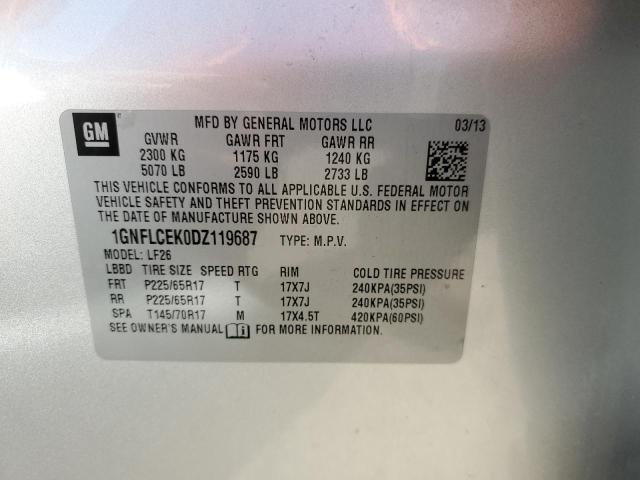 1GNFLCEK0DZ119687 - 2013 CHEVROLET EQUINOX LS SILVER photo 12