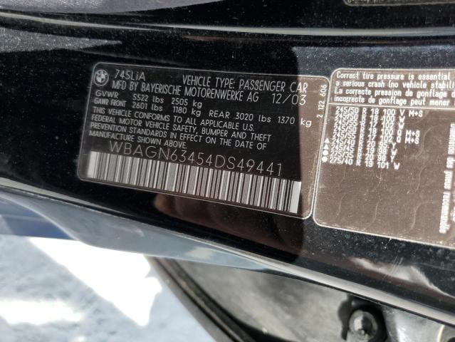 WBAGN63454DS49441 - 2004 BMW 745 LI أسود صورة 12
