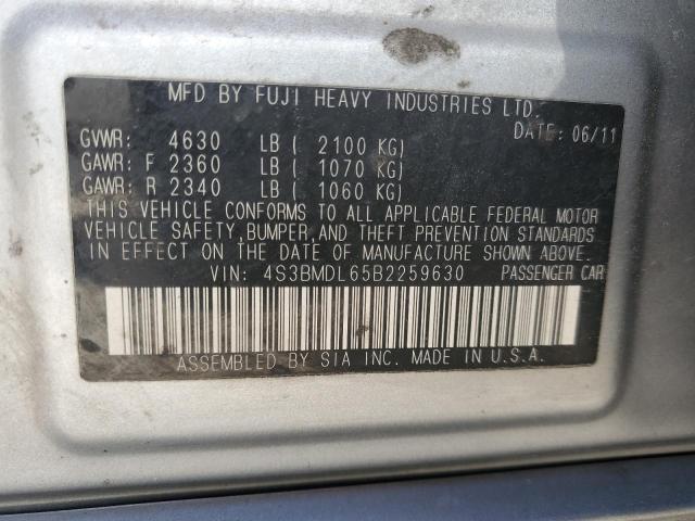 4S3BMDL65B2259630 - 2011 SUBARU LEGACY 3.6R LIMITED GRAY photo 12