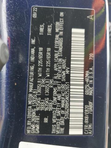5TDGZRBH5NS252651 - 2022 TOYOTA HIGHLANDER XLE Көк фото 13