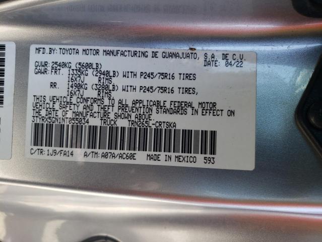 3TYRX5GN1NT055034 - 2022 TOYOTA TACOMA ACCESS CAB ვერცხლისფერი ფოტო 12