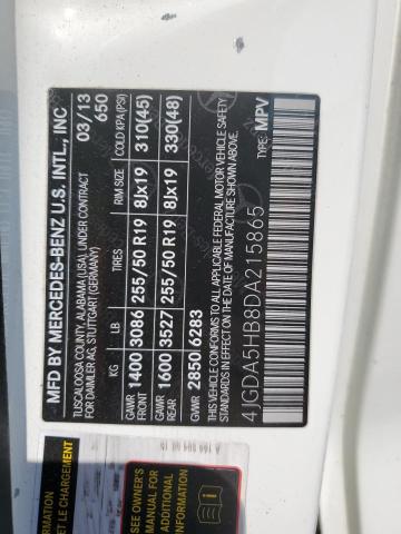 4JGDA5HB8DA215865 - 2013 MERCEDES-BENZ ML 350 4MATIC WHITE photo 14