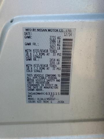 5N1AR2MN4FC633115 - 2015 NISSAN PATHFINDER S SILVER photo 12