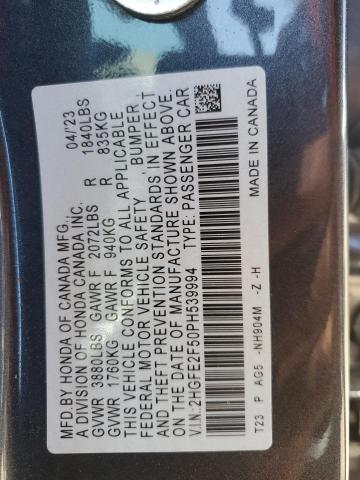 2HGFE2F50PH539994 - 2023 HONDA CIVIC SPORT 石墨色 照片 12