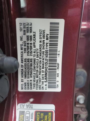 5J6RM3H31DL014595 - 2013 HONDA CR-V LX BURGUNDY photo 13