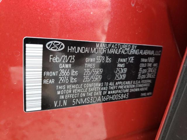 5NMS3DA16PH005843 - 2023 HYUNDAI SANTA FE SEL PREMIUM RED photo 14