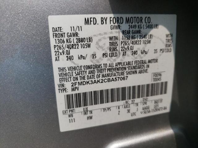 2FMDK3AK2CBA57067 - 2012 FORD EDGE SPORT SILVER photo 13