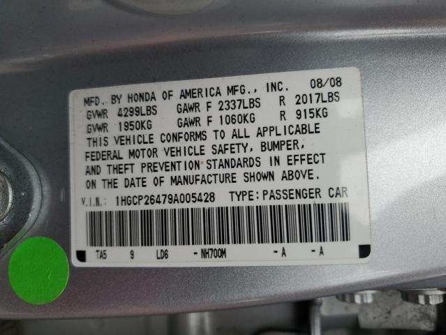 1HGCP26479A005428 - 2009 HONDA ACCORD LXP SILVER photo 12