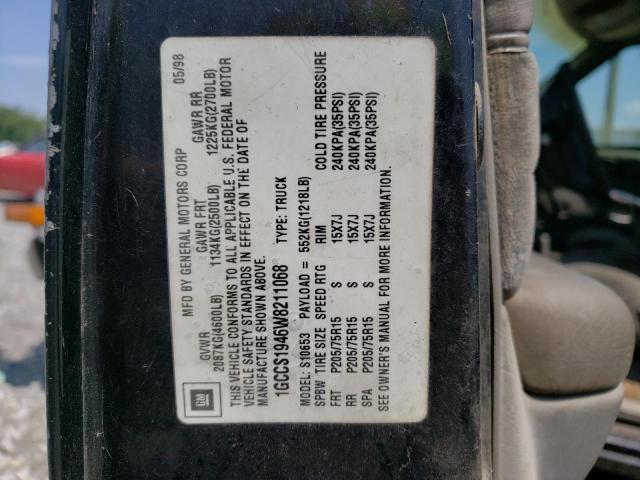 1GCCS1946W8211068 - 1998 CHEVROLET S S10 BLACK photo 12