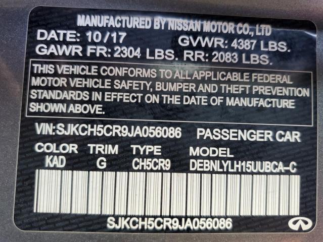 SJKCH5CR9JA056086 - 2018 INFINITI QX30 BASE GRAY photo 14