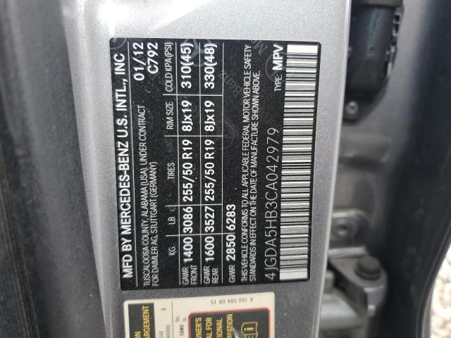 4JGDA5HB3CA042979 - 2012 MERCEDES-BENZ ML 350 4MATIC GRAY photo 14