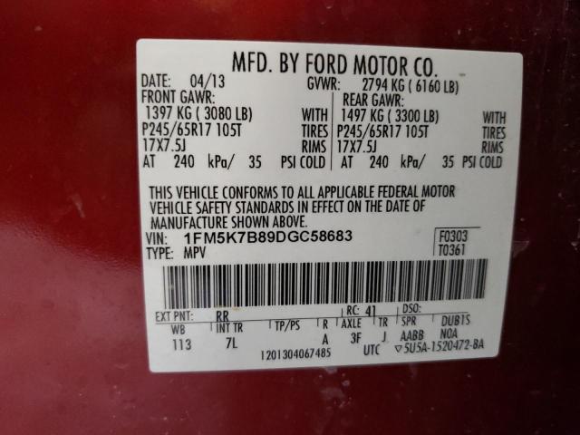 1FM5K7B89DGC58683 - 2013 FORD EXPLORER RED photo 12