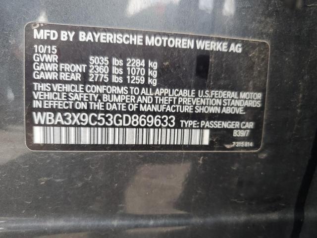 WBA3X9C53GD869633 - 2016 BMW 335 XIGT GRAY photo 12