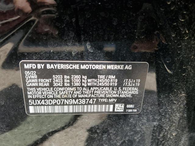 5UX43DP07N9M38747 - 2022 BMW X3 SDRIVE30I BLACK photo 13