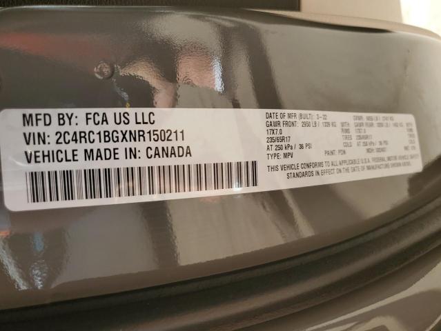 2C4RC1BGXNR150211 - 2022 CHRYSLER PACIFICA TOURING L GRAY photo 13