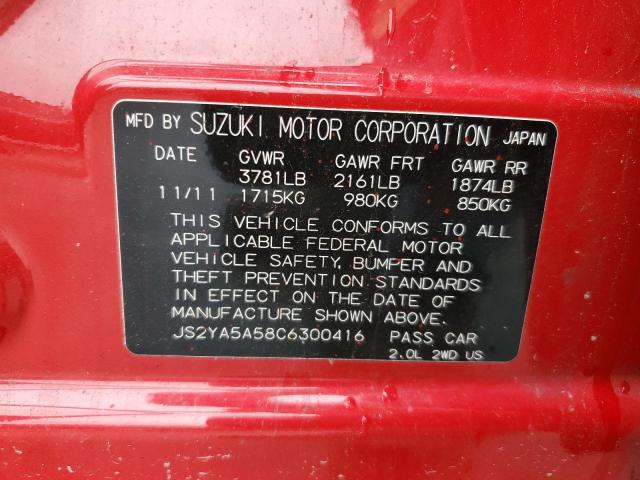 JS2YA5A58C6300416 - 2012 SUZUKI SX4 RED photo 13