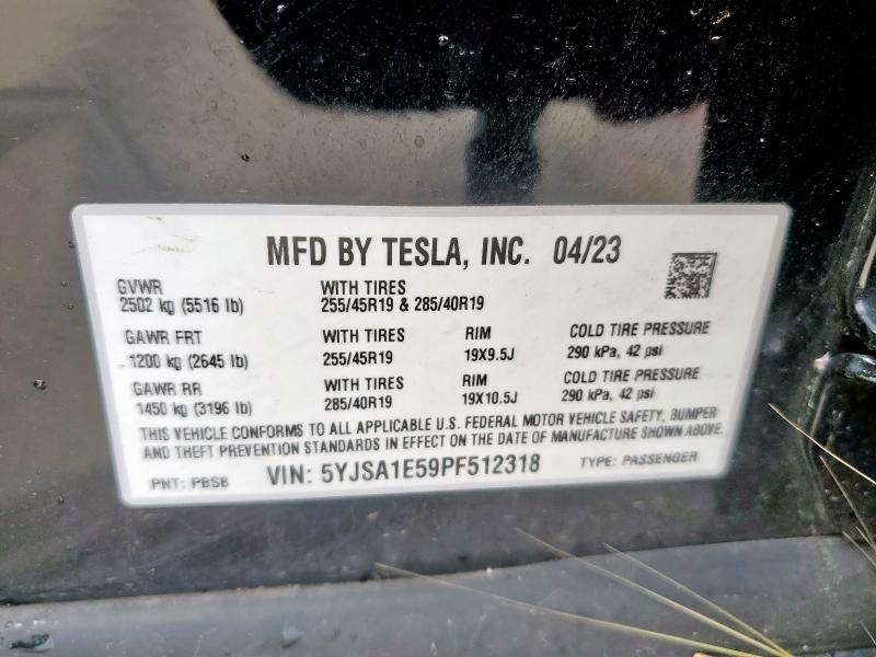 5YJSA1E59PF512318 - 2023 TESLA MODEL S 黑色 照片 12