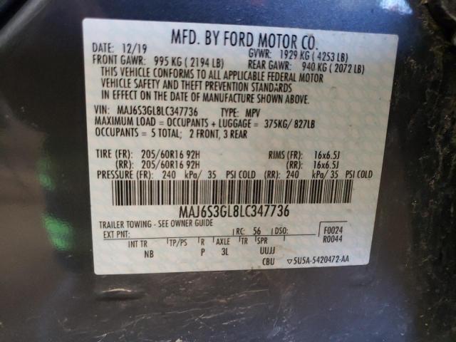 MAJ6S3GL8LC347736 - 2020 FORD ECOSPORT SE GRAY photo 13