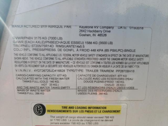 4YDT26725JD416828 - 2018 KEYSTONE PASSPORT თეთრი ფოტო 10