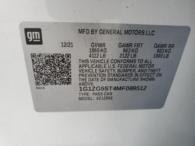 1G1ZG5ST4MF089512 - 2021 CHEVROLET MALIBU RS WHITE photo 12