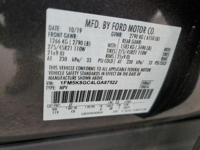 1FM5K8GC4LGA87522 - 2020 FORD EXPLORER ST GRAY photo 13