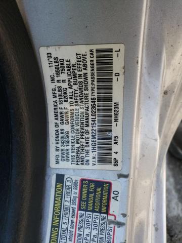 1HGEM22154L023646 - 2004 HONDA CIVIC DX VP SILVER photo 12