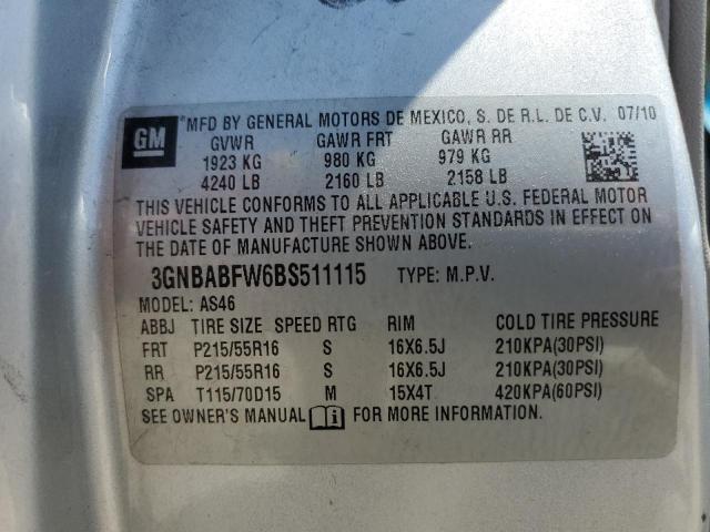 3GNBABFW6BS511115 - 2011 CHEVROLET HHR LT SILVER photo 12