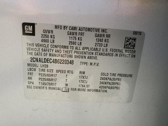 2CNALDEC4B6220348 - 2011 CHEVROLET EQUINOX LT SILVER photo 12