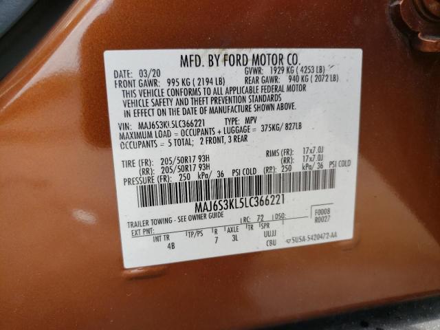 MAJ6S3KL5LC366221 - 2020 FORD ECOSPORT TITANIUM BROWN photo 12