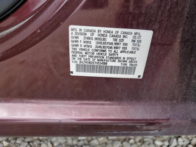 2HJYK16257H534186 - 2007 HONDA RIDGELINE RT BURGUNDY photo 12