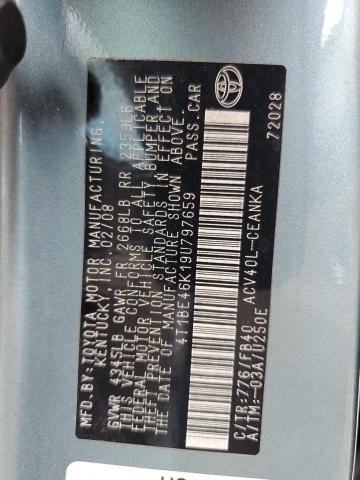 4T1BE46K19U797659 - 2009 TOYOTA CAMRY BASE ტურკოუსი ფოტო 12