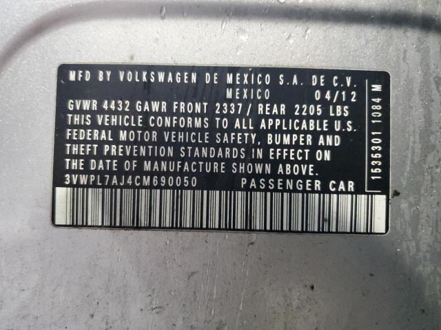 3VWPL7AJ4CM690050 - 2012 VOLKSWAGEN JETTA TDI SILVER photo 12