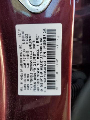 1HGCR2F89FA153766 - 2015 HONDA ACCORD EXL BURGUNDY photo 13